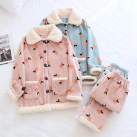 pajamas set winter flannel thick warm sleepwear home clothing 2pieceset long sleeved trousers home wear pyjamas set female