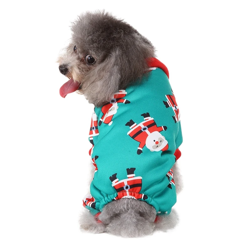 Pet Autumn And Winter Warm Clothes 4-legged Jumpsuit Christmas Elk Snowman Printed Sleepwear For Small Medium Dogs