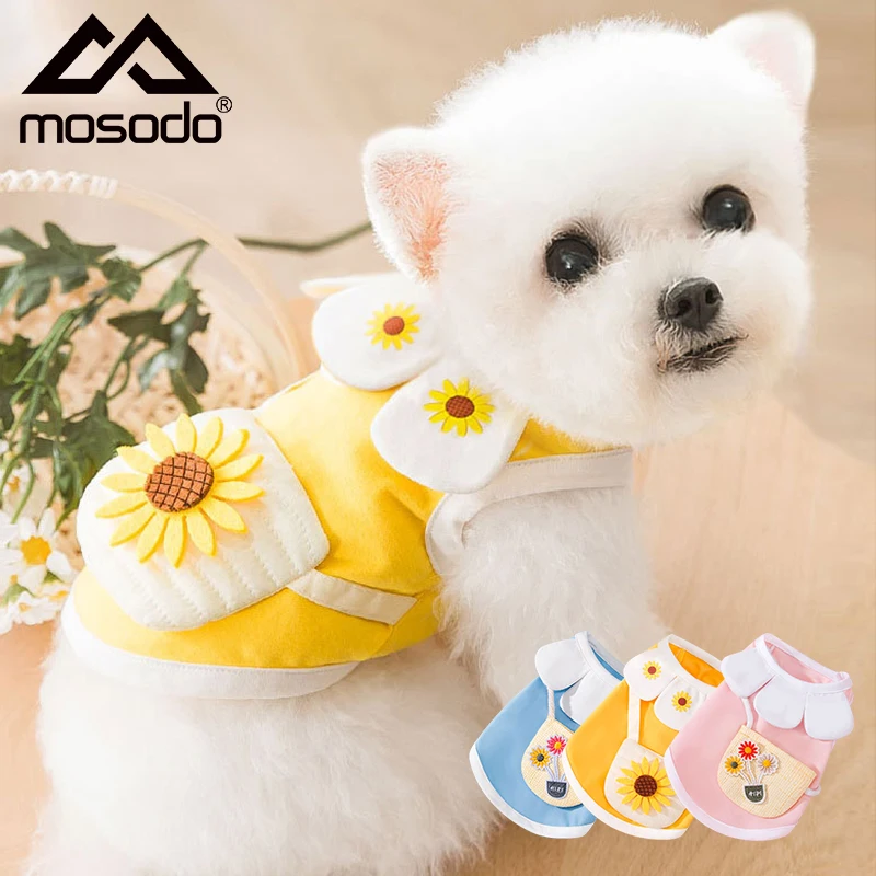 

Одежда для собак и щенков, Летний жилет для кошек, тонкий дышащий милый стильный воротник с лепестками, футболка, ранец, украшение, наряд для ...