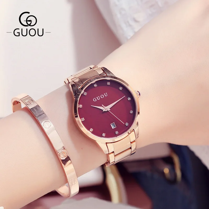 reloj mujer Red Stainless Steel Women Watches Top Brand Luxury Ultra-thin WristWatch Women Watch Ladies Watch Clock montre femme