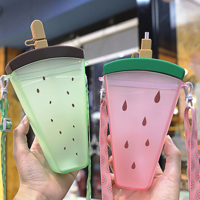 

300ml Plastic Popsicle Water Bottle Straw Cup With Lanyard Transparent Juice Drinking Purse Cups Outdoor Creative Student Mug