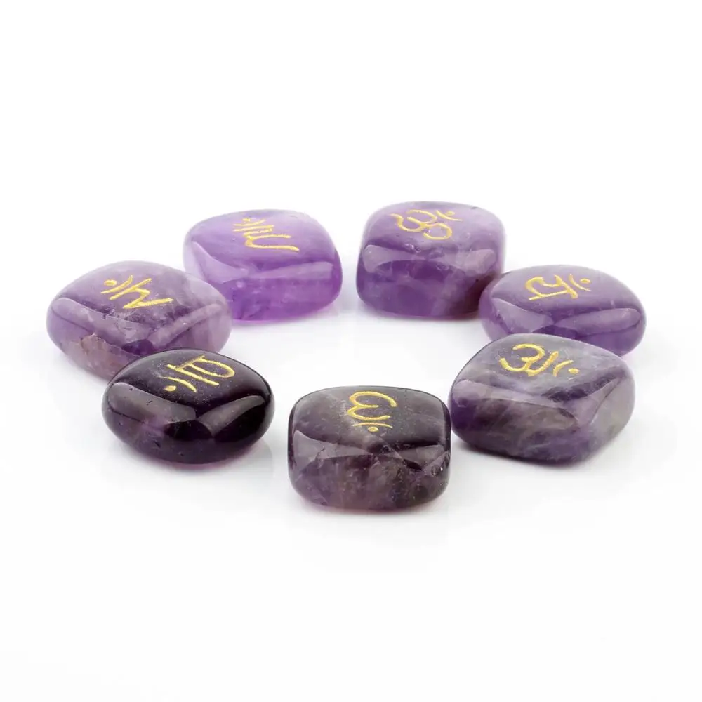 7 шт./компл. Асимметричный натуральный гравированный аметист розовый кварц