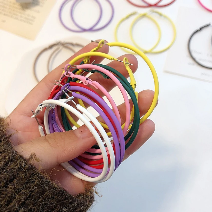 

1Pair Boho Large Earrings Women Round Circle Earrings Cool Girls Candy Colors Hoop Ear Jewelry Accessories Decorations For Girls