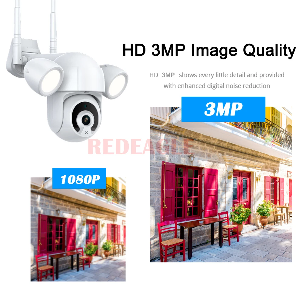 

3MP Smart Lighting Camera Tuya FloodLight Humanoid Trigger PTZ Outdoor Waterproof Home Garden WiFi IP CCTV Security Cam