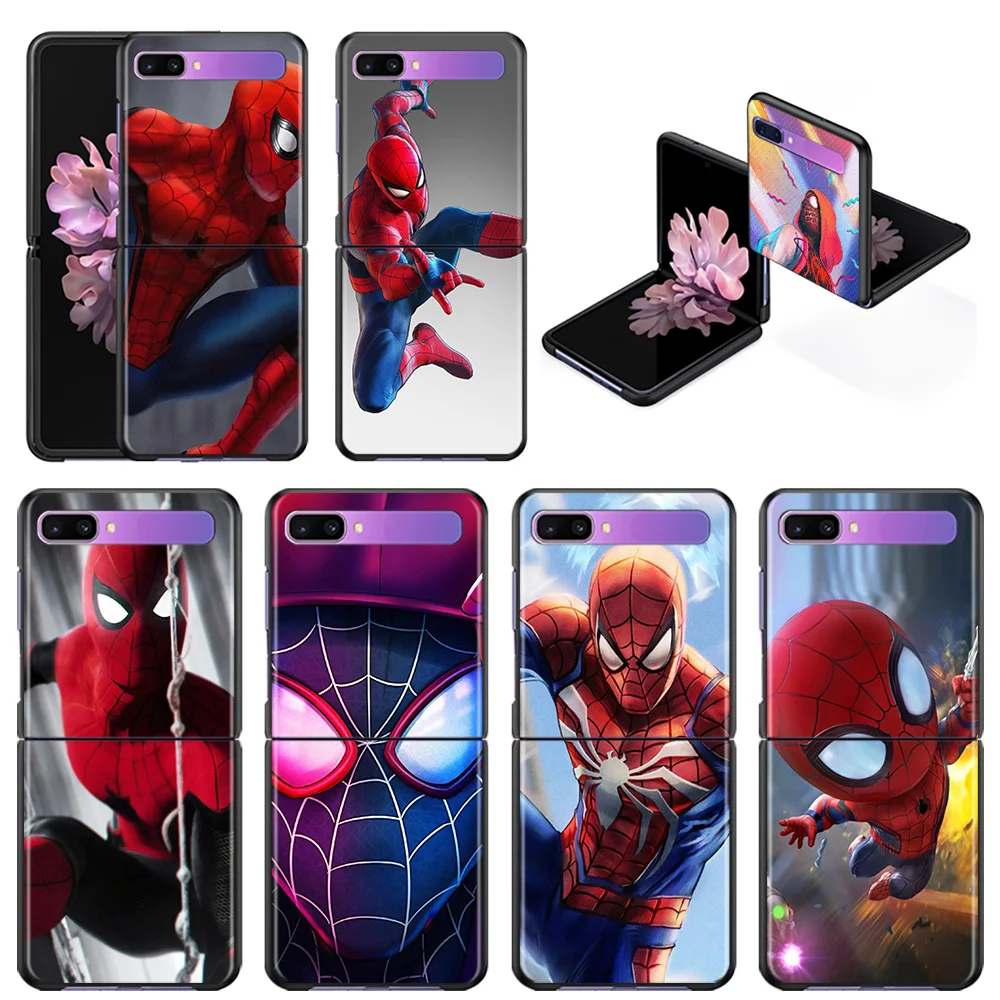 

Spider-Man Marvel Balck Phone Case For Samsung Galaxy Z Flip3 5G z flip 3 Case Hard PC Folding Protective Back Coque