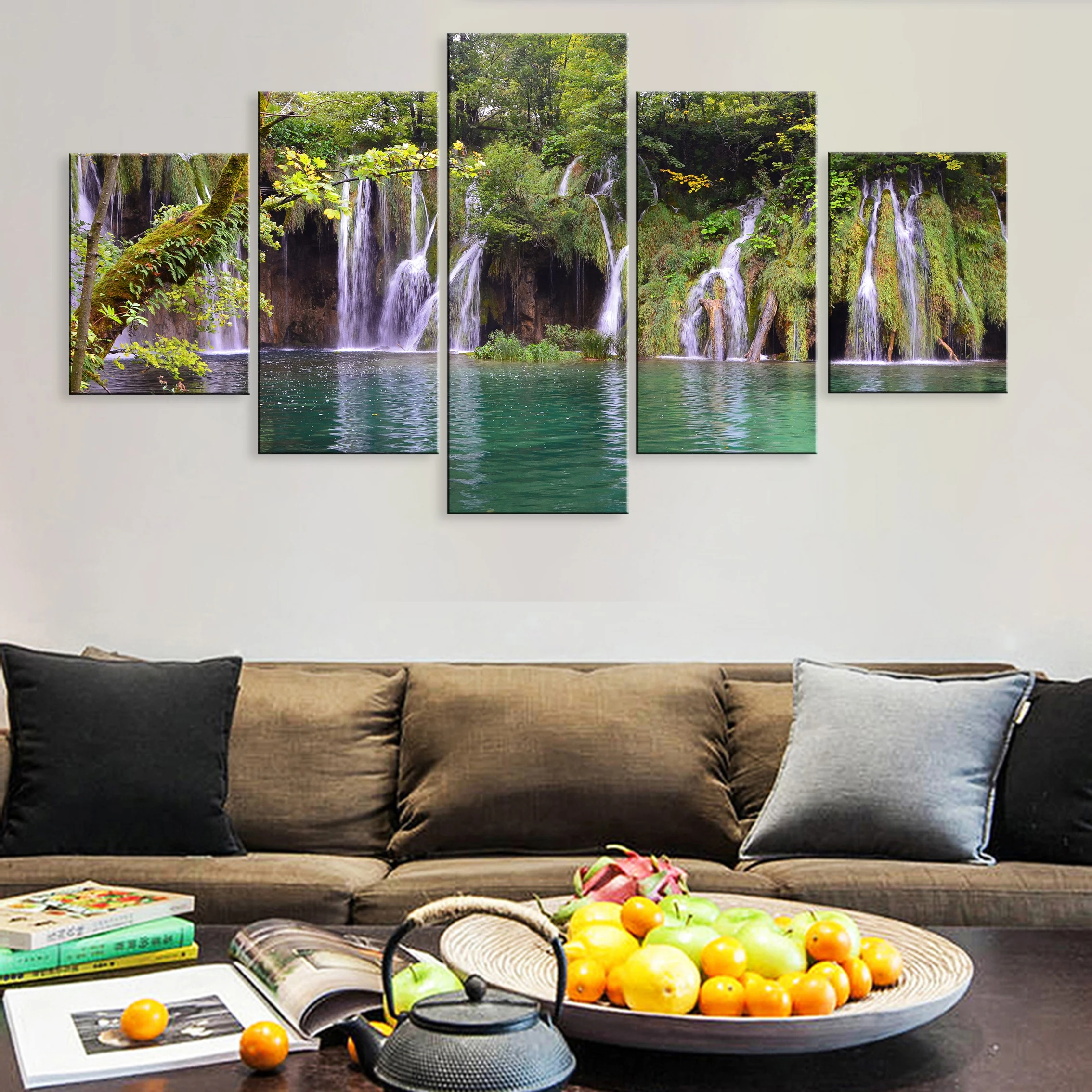 

Hd 5 Pieces Canvas Home Room Decor Framework Landscape Beautiful Scenery Lake Forest Plitvice Lakes National Park