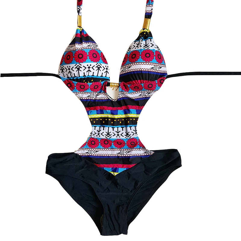 Женский винтажный купальник-бикини с цветочным принтом и чашками пуш-ап | Спорт