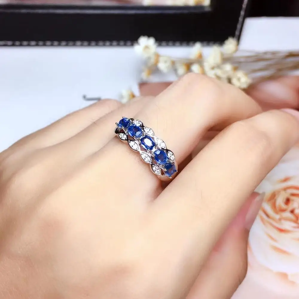 Модное голубое сапфировое кольцо из драгоценных камней с серебряными ювелирными