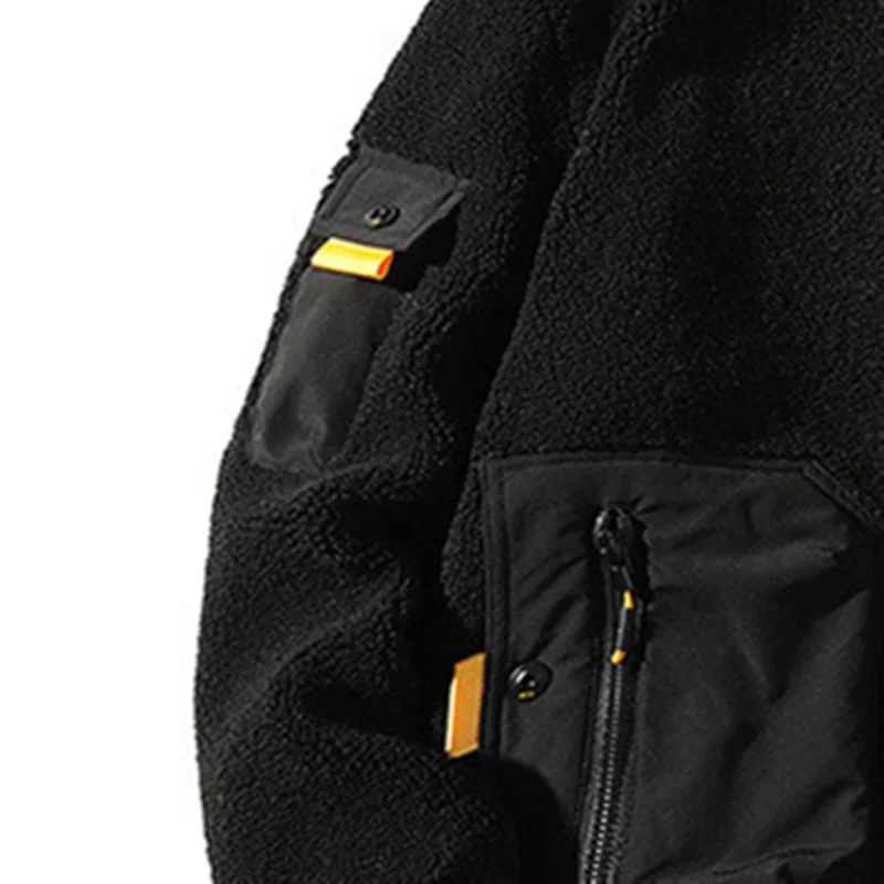 

FGKKS Fashion Men Jackets Plush Hooded Personality Pocket Men's Jacket Coats Brand Warm Tooling Style Winter Thick Jackets Male