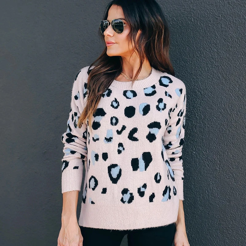 Fitshinling Leopard Women's Knitwear Sweater Casual Holiday Slim Pull Korean Long Sleeve Autumn Winter Sweaters Pullovers 2020 | Женская