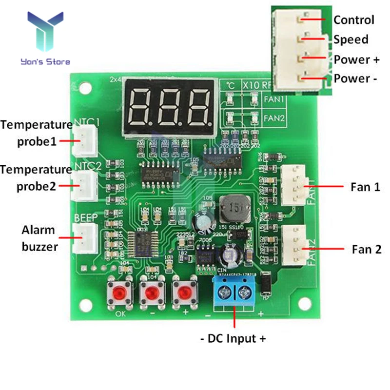 

4 Wire 2 Channel PWM Fan Temperature Controller PC Fan Motor Speed Controller LED Digital Thermostat DC 12V 24V Heat Sink