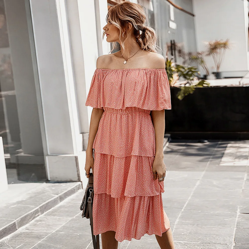 Женское Хлопковое платье с цветочным принтом элегантное бальное в горошек