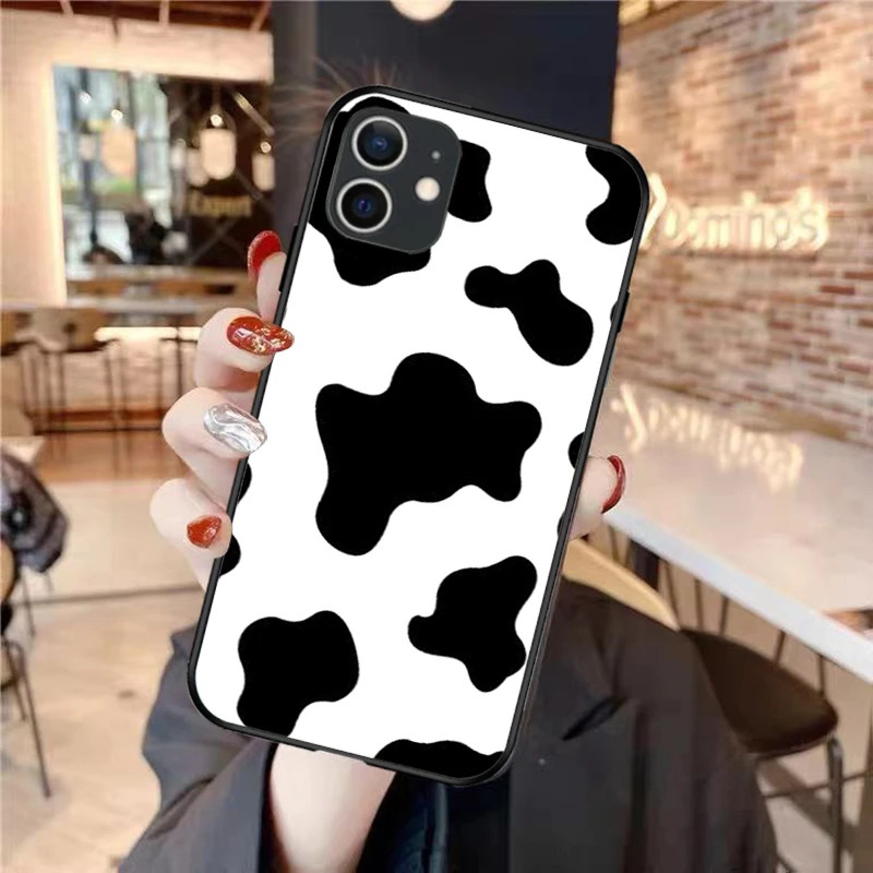 

New White Black Cow Symbol Pattern Print Phone Case Cover For IPhone 12 11 Pro MAX SE2020 6 7 8 Plus XS MAX XR Back Case Cover
