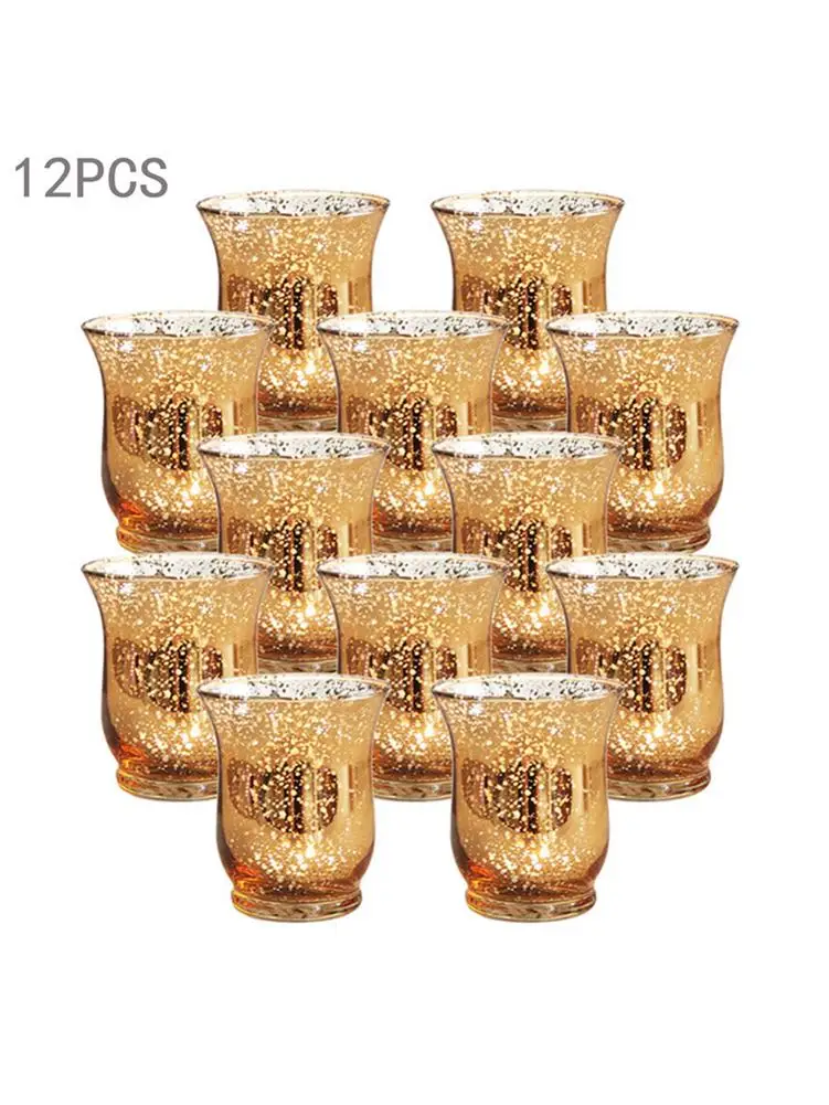 

12 PCS Glass Candle Holder Votive Tealight Romantic Ornament For Weddings Parties And Bar Decoration