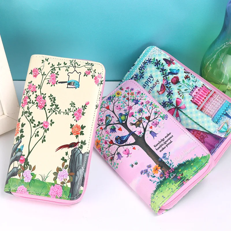 Длинные кошельки с мультяшными животными и цветами для женщин кошелек из