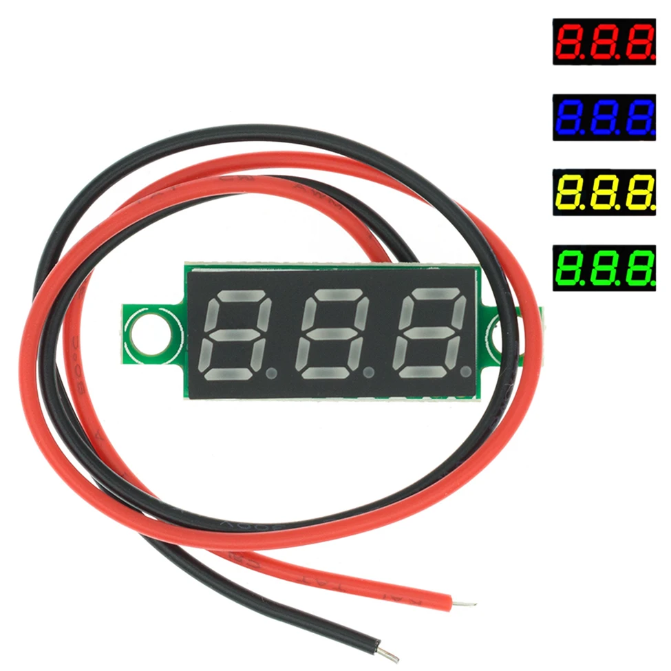 Цифровой мини вольтметр 0,28 дюйма, 2,5 40 В, тестер напряжения, измеритель, красный/синий/желтый/зеленый светодиодный экран, электронные детали, аксессуары