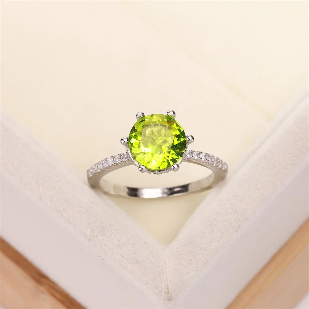 

Хорошо продаются в Европе и Америке S925 серебряное обручальное кольцо шесть коготь круглый циркон женские светильник зелеными кристаллами ...