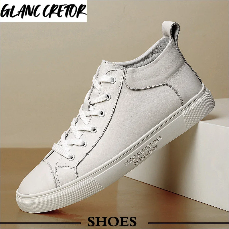 

Мужские Нескользящие кроссовки на шнуровке, дышащие мягкие высокие кеды, Повседневная Уличная модная обувь из натуральной кожи