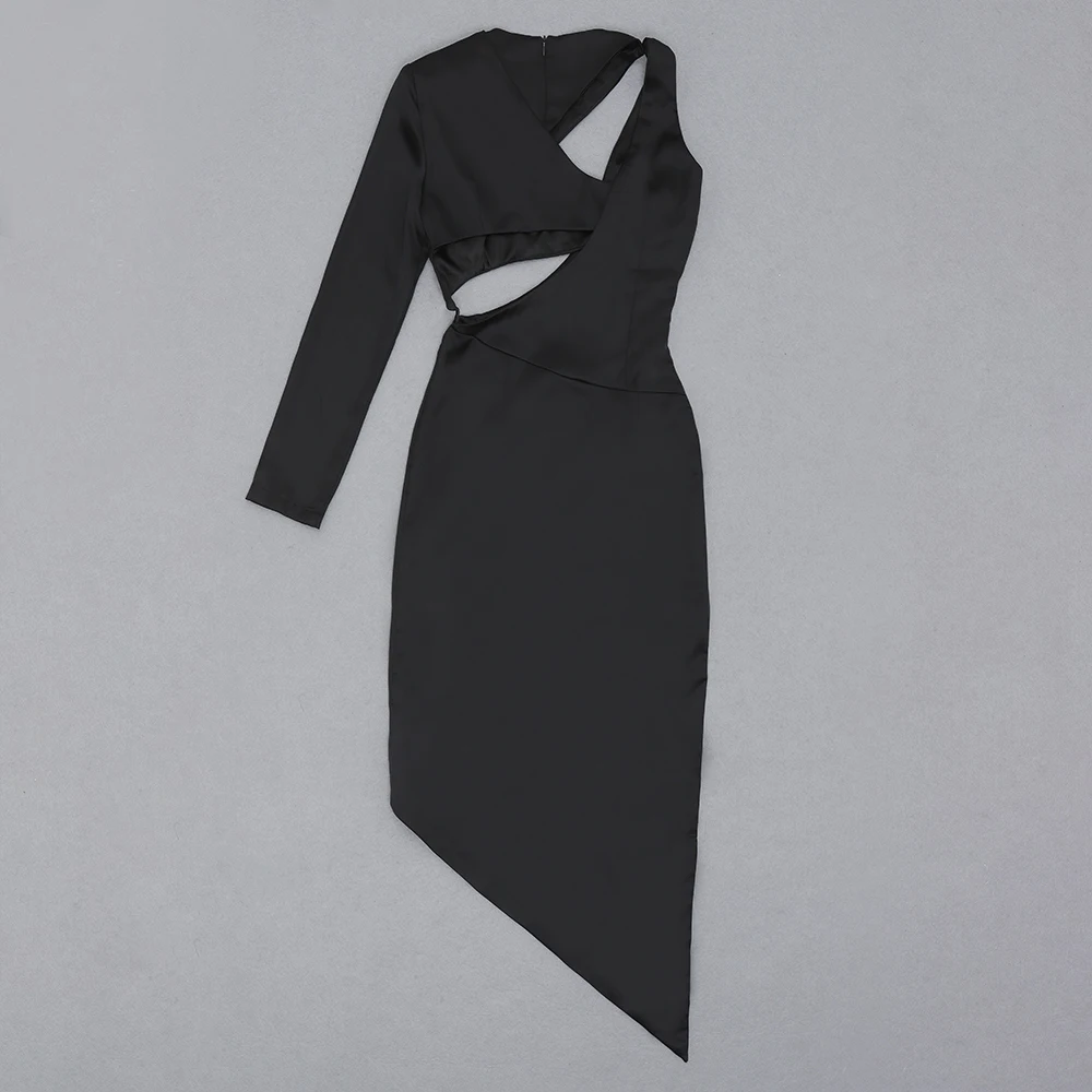 

Newest Women Spring Sexy Long Sleeve Hollow Out Black Midi Lady Dress 2021 Elegant Evening Party Club Dress Vestidos