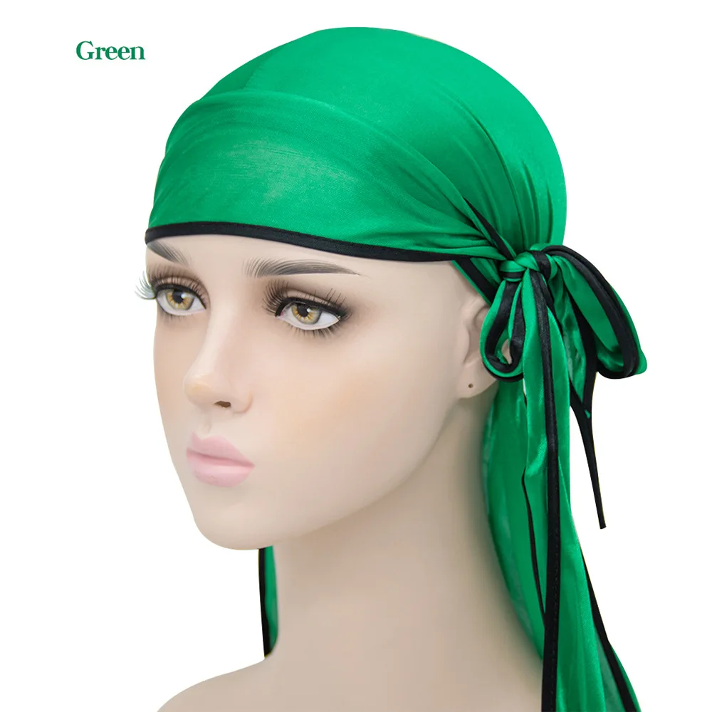 

Men and Women Imitation Silk Long Tail Tam-O'-Shanter Silk Long Streamer Silky Durags Wholesale Stain Bonnet