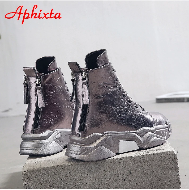 Aphixta/сапоги, увеличивающие рост; обувь на платформе; женские ботильоны на толстой подошве; Водонепроницаемая женская обувь со шнуровкой на молнии сзади