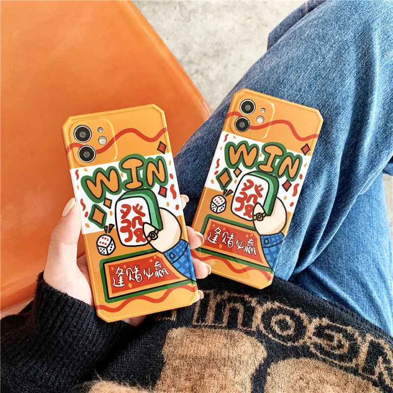 

Funny Chinese characters label Phone Case for iPhone 12 11 Pro Max XS XR X 8 7 Plus SE2 Straight edge Silicon Soft Couple Cover