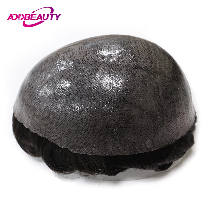 30mm Wave Toupee Thin Skin Wig Full PU 0.12-0.14cm Human Hair Wig Indian Human Hair System Men's Wig Hairpiece Natual Hairline