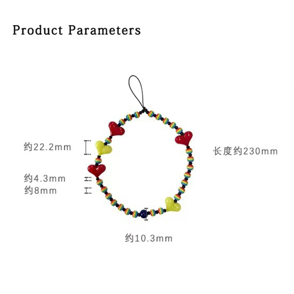 

New Colorful Acrylic Bead Heart Mobile Phone Chain Cellphone Charm Phone Strap Anti-lost Lanyard For Women Summer Accessories