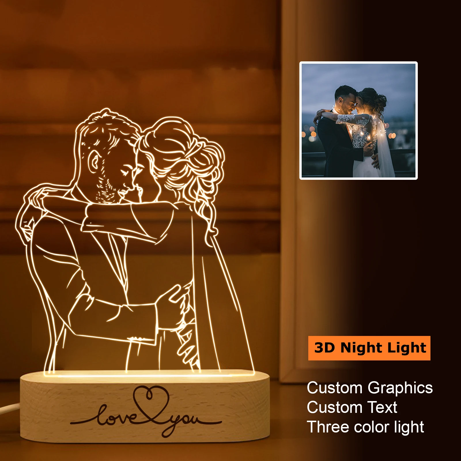 Personalized Custom Picture Photo Night Lamp Text Customized Valentine's Day Wedding Anniversary Birthday 3D Night Light Gifts