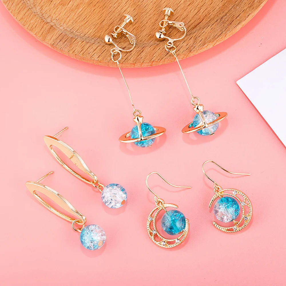 Новые корейские серьги-капельки с изображением милой голубой Вселенной планеты звезды космические ажурные серьги для женщин вечернее платье подарок для девушки