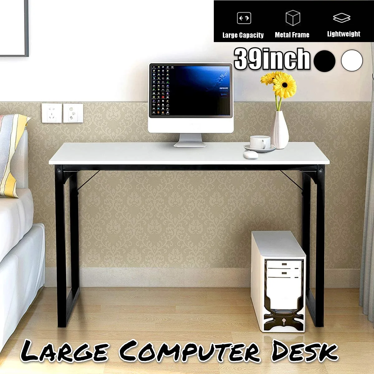 

39 Inch Wood Laptop Desk Metal Frame Modern Simple Computer Desk Home Office Gaming Table Workstation Study Writing Desk