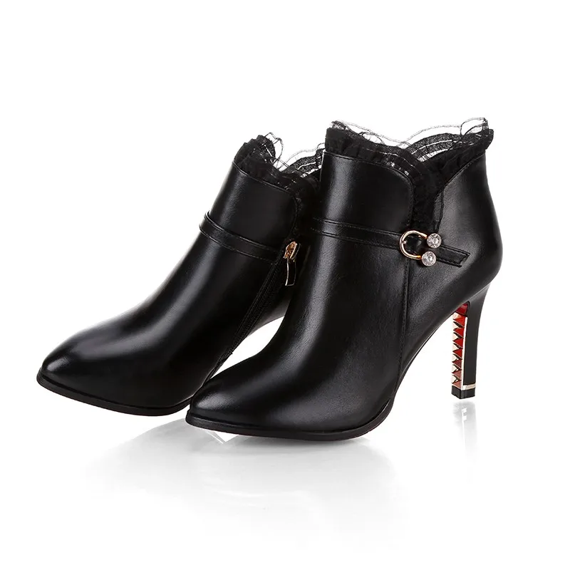 New Super High  Pointed Toe Antumn/Winter Women Boots Solid Ladies Shoes Zippers Office Female Ankle Booties Short Plush