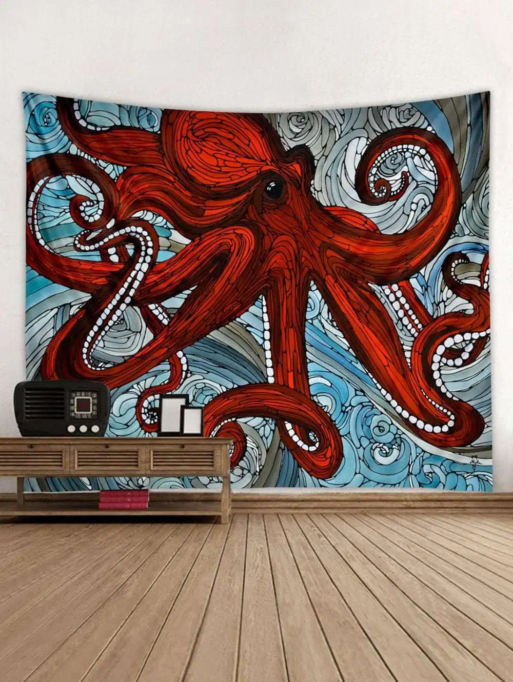 Художественный гобелен с изображением осьминога на стене | Дом и сад