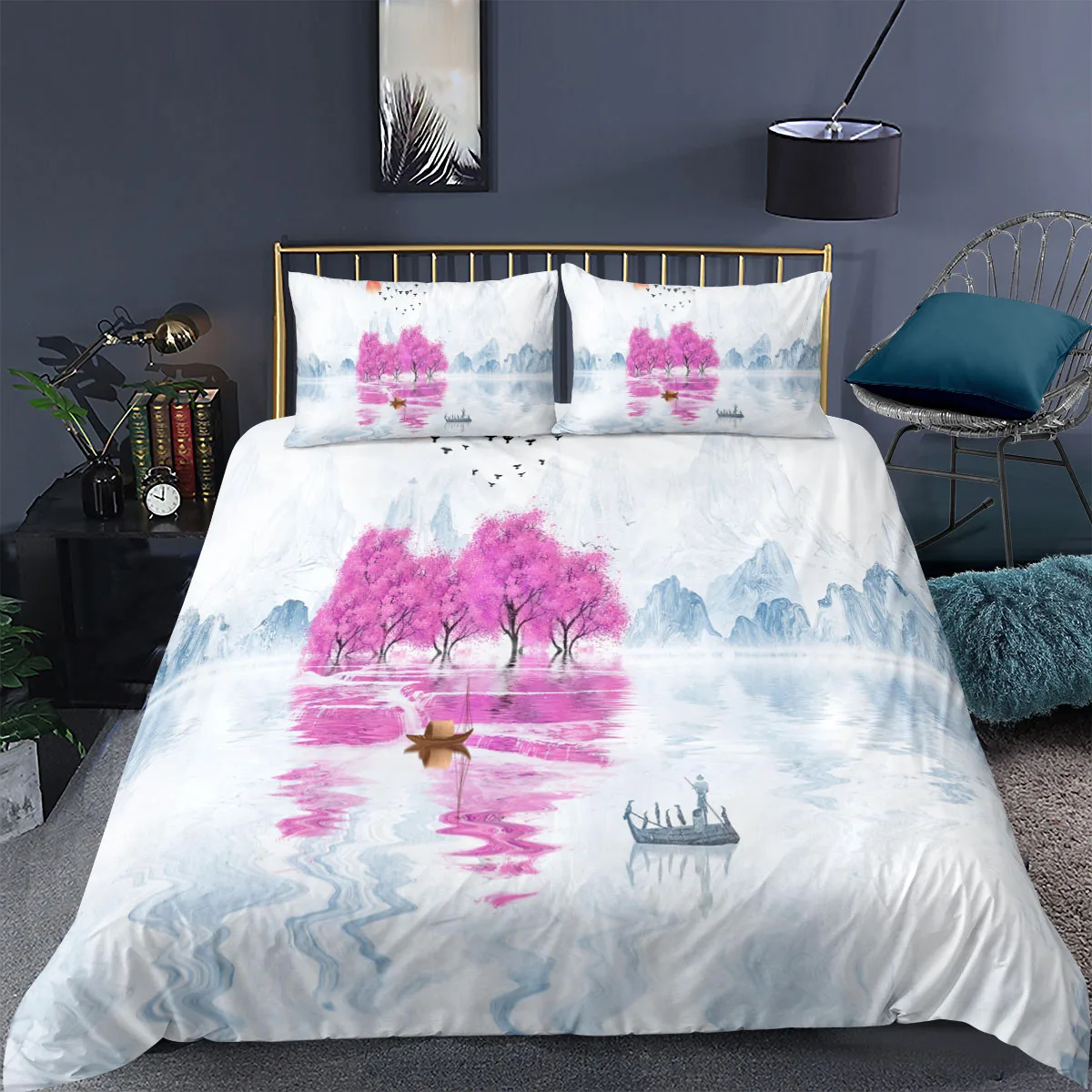 

3D Landscape Bedding Set 2/3pc Scenic Mountain/Tree Printed Duvet Cover Pillowcases Home Bedroom Twin Queen King Size
