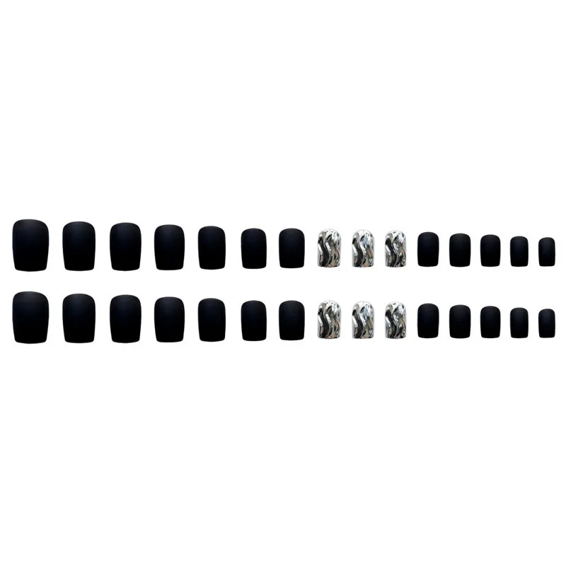 

24PCS/Set Frosted Smoke Black Water Ripple Head Nails Suitable Girls Decoration Square Head Detachable Fake Nails KG66