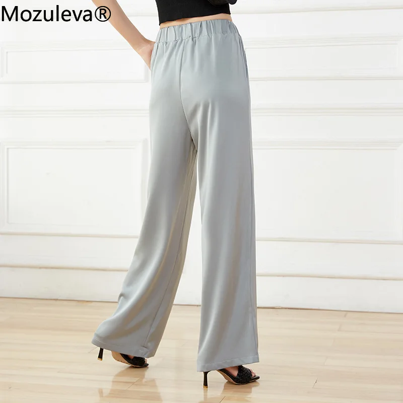 

Mozuleva 2021 Summer Straight Loose Satin Pants Women Wide Leg High Waist Full Length Trousers Wild Lady Stylish Mopping Pants