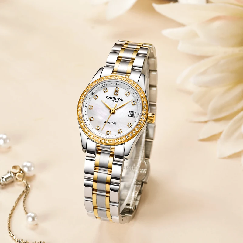 Женские кварцевые часы Carnival водонепроницаемые из нержавеющей стали с датой