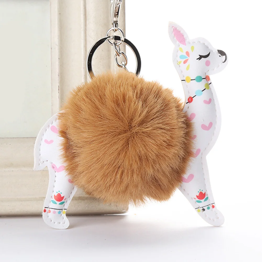 Пушистый меховой шар милая альпака брелок для ключей искусственная кожа