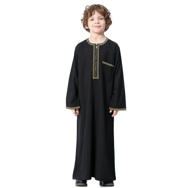 Plus Size Muslim Arab Boys Robe Kids Abaya Kaftan Prayer Islamic Clothing Muslim Long Sleeve Thobe Middle East Teenage Clothes