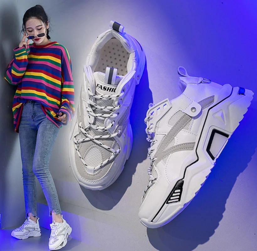 Women Sneakers White Fashion Retro Platform Running Shoes Lady summer footwear Breathable zapatillas de mujer N4-13