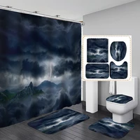 creative lightning dark cloud flannel bath mat toilet cover rugs fabric shower curtain with 12 hooks home bathroom decor set