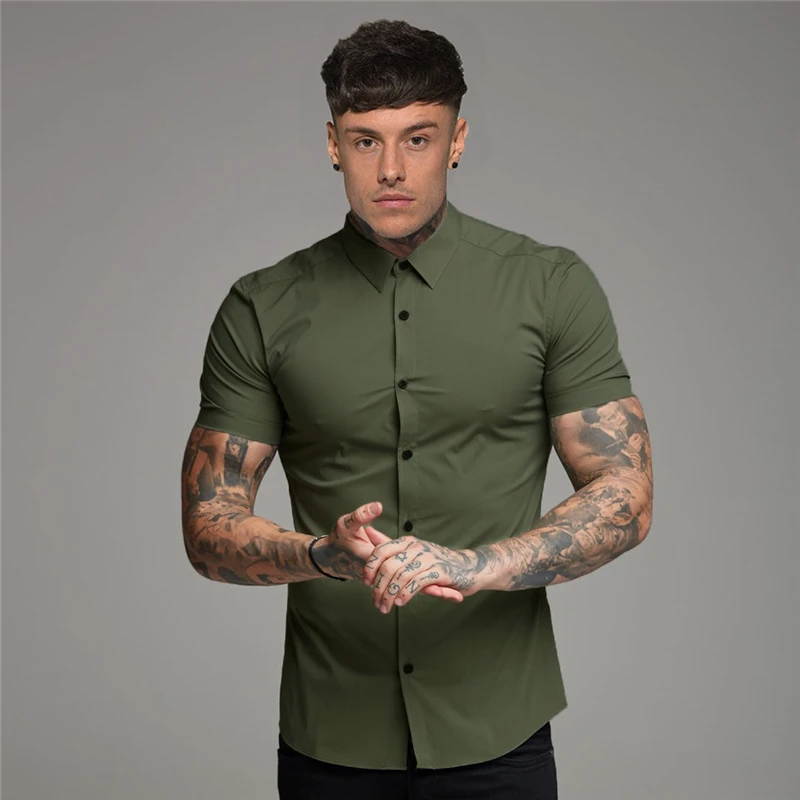 

New Mens Brand Spring Summer Sports Short Cool Casual Fashion Breathable Fitness Clothing Turn-down Collar Short Sleeve Shirts