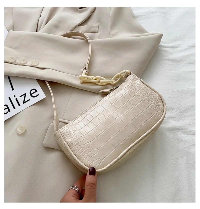

2021 Crocodile-printed one-shoulder bags axle chain underarm bags