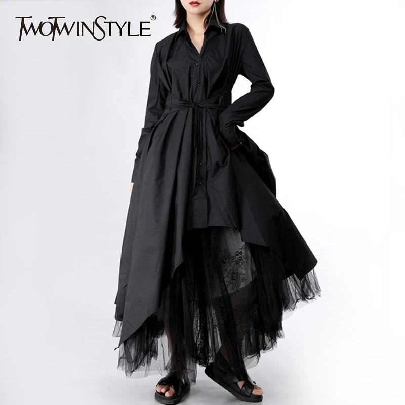 Женское асимметричное платье TWOTWINSTYLE белое Плиссированное Платье рубашка с