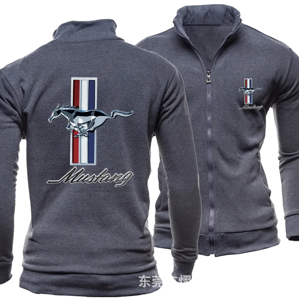 

2020 New simple no hat lapel car logo Mustang spring and autumn sports leisure trend men's sweat cardigan