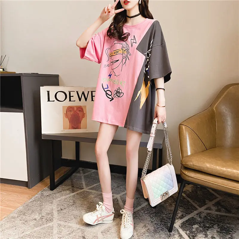 

Large Size Women Summer Color Matching T-shirt Half Sleeve loose Comfortable T-shirt Fashion Summer Short Sleeves