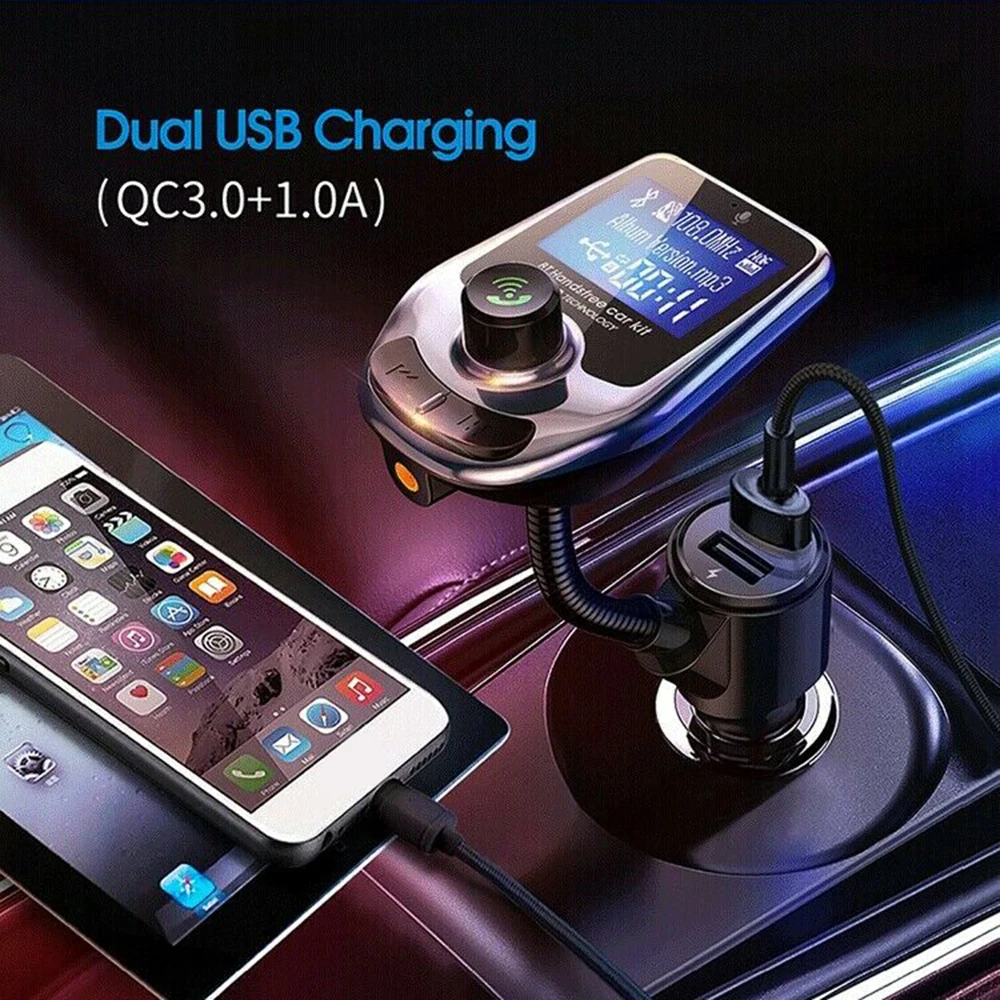 

D4 FM Transmitter Bluetooth 5.0 Handsfree Car dual-port Charging 12V ~ 24V