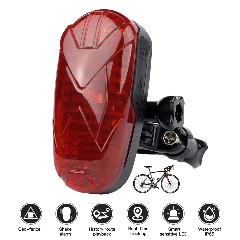 

GPS Tracker Bike Waterproof Taillight Design Vibrate Drag Alarm Mini for Bicycle Geo-fence SOS Free APP