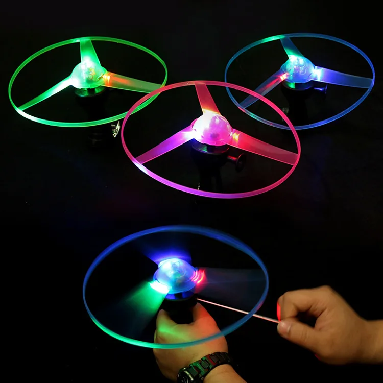 

Flywheel LED Light Toy Large Pull Line Toy Funny Colorful Pull String UFO Up Flying Saucer Disc Kids Outdoor Toy Luminous Toys