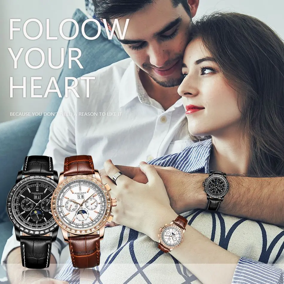 

Часы наручные FORSINING мужские и женские, роскошные деловые автоматические механические модные, для пар